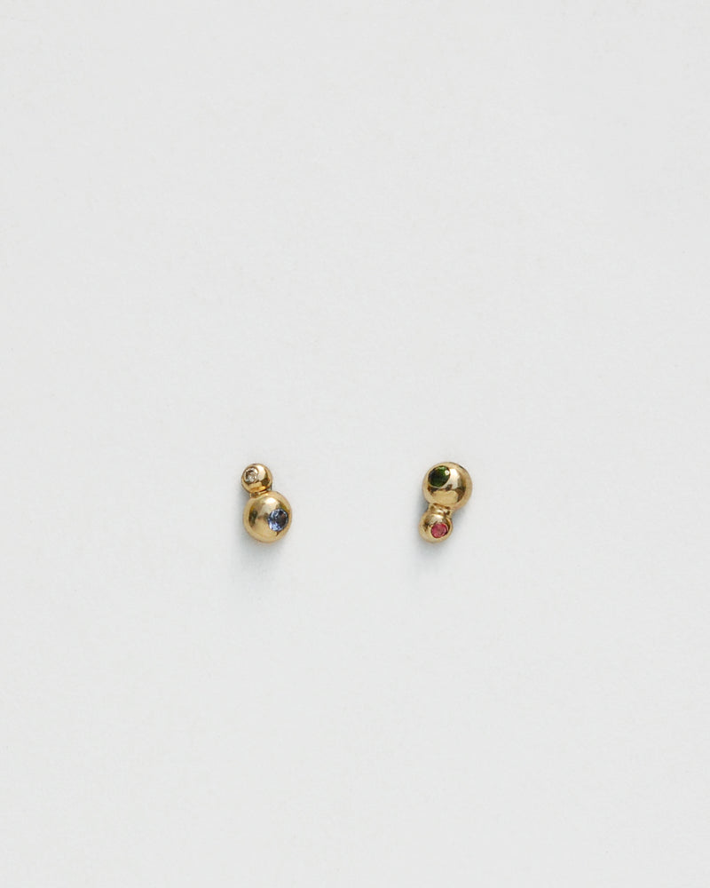 Dupli Studs with Tourmaline & Tanzanite