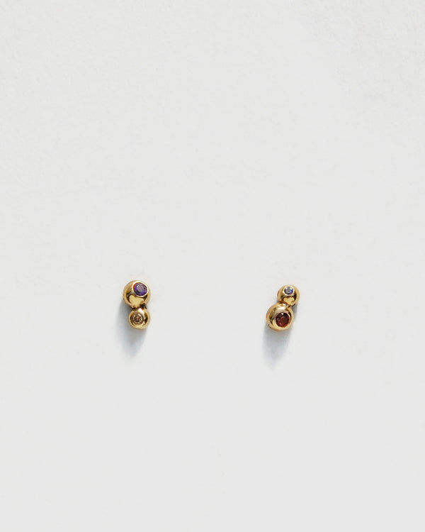 Dupli Studs with Garnet & Amethyst